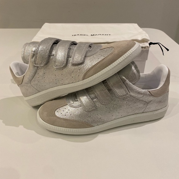 Isabel Marant Beth Sneaker in Metallic Silver Leather sz 39 New in Box - Picture 7 of 9